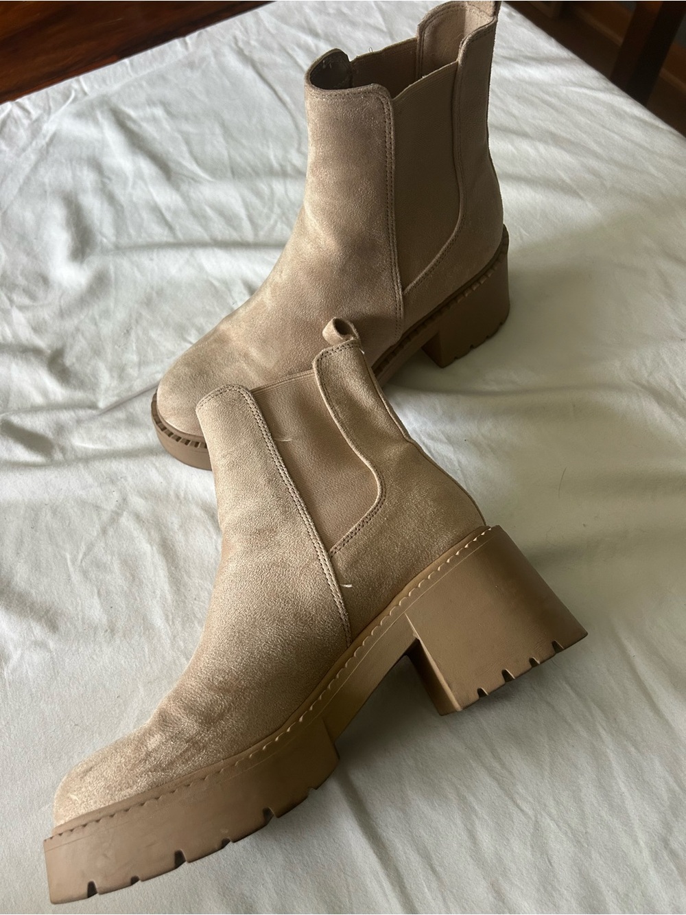 Madden Girl Taupe Chunky Chelsea Platform Booties